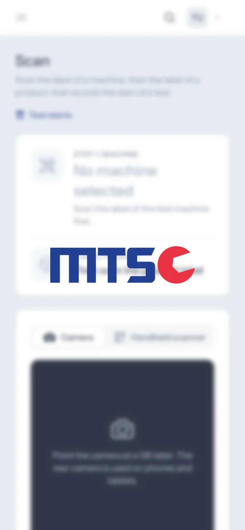 Mobiel: QR-label van machine en product scannen om een test te starten.